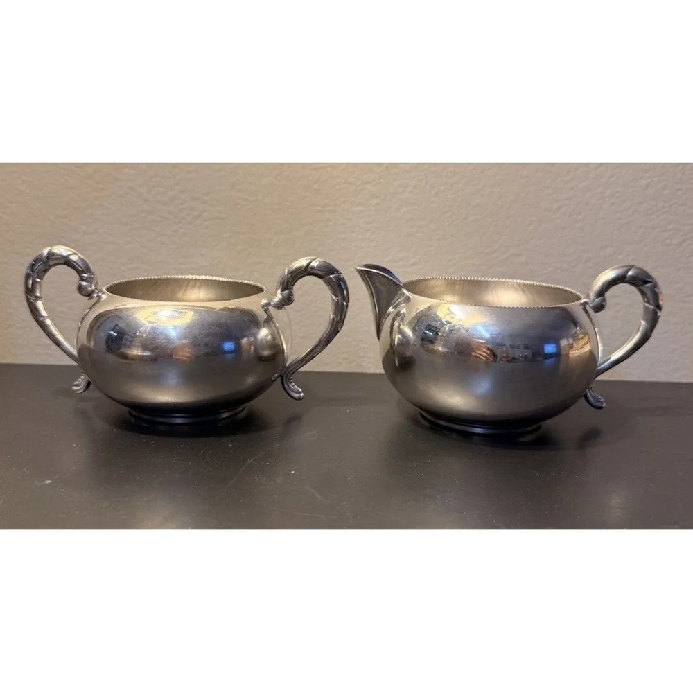 Antique EG Webster & Son Cream‎ & Sugar Set Quadruple Plate Hard White Metal 121